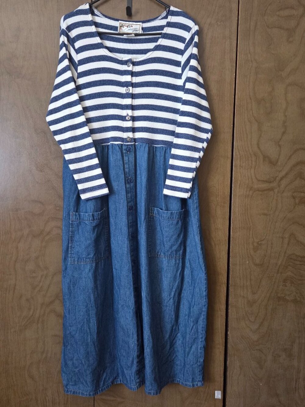 Plus Size Vintage Knit and Denim Button Front Dress